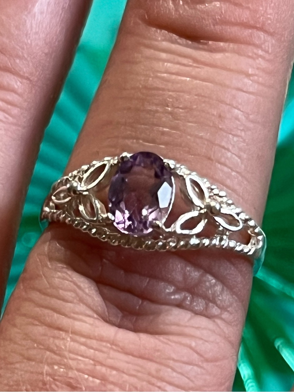 Vintage Avon Signed Sterling Silver 925 Amethyst Filigree Size 6.75 Ring